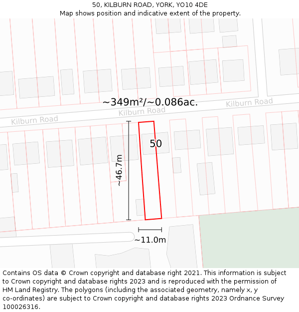 50, KILBURN ROAD, YORK, YO10 4DE: Plot and title map