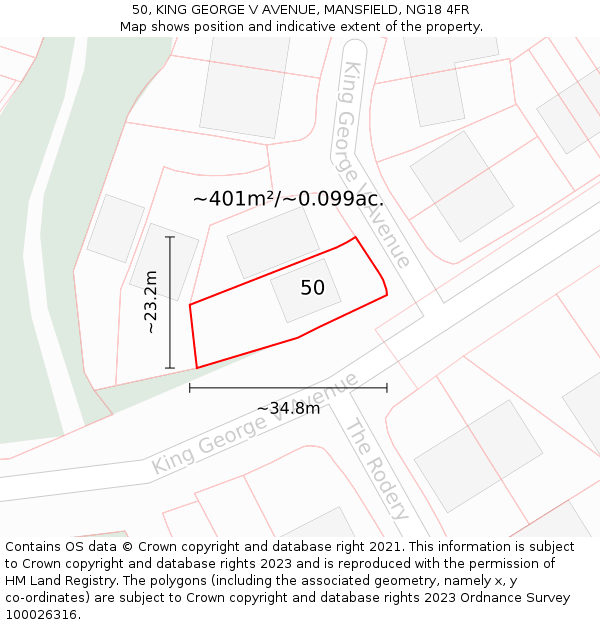 50, KING GEORGE V AVENUE, MANSFIELD, NG18 4FR: Plot and title map