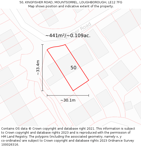 50, KINGFISHER ROAD, MOUNTSORREL, LOUGHBOROUGH, LE12 7FG: Plot and title map
