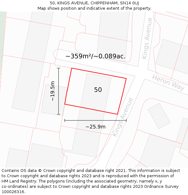 50, KINGS AVENUE, CHIPPENHAM, SN14 0UJ: Plot and title map