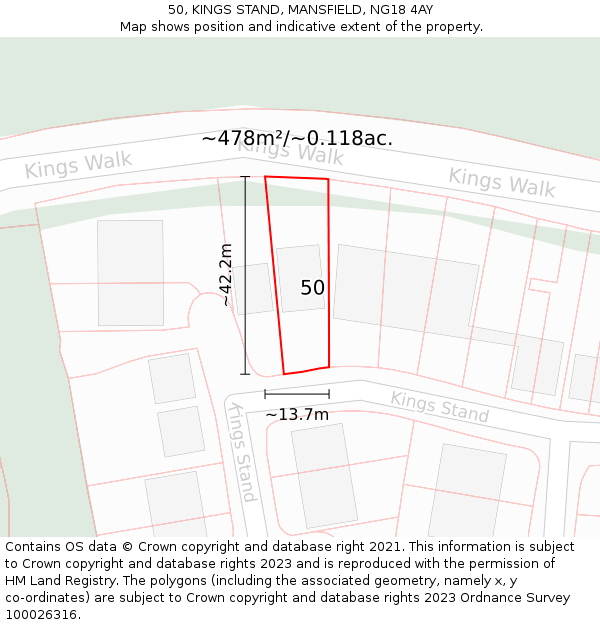 50, KINGS STAND, MANSFIELD, NG18 4AY: Plot and title map