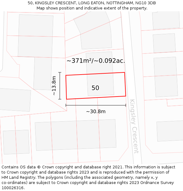 50, KINGSLEY CRESCENT, LONG EATON, NOTTINGHAM, NG10 3DB: Plot and title map