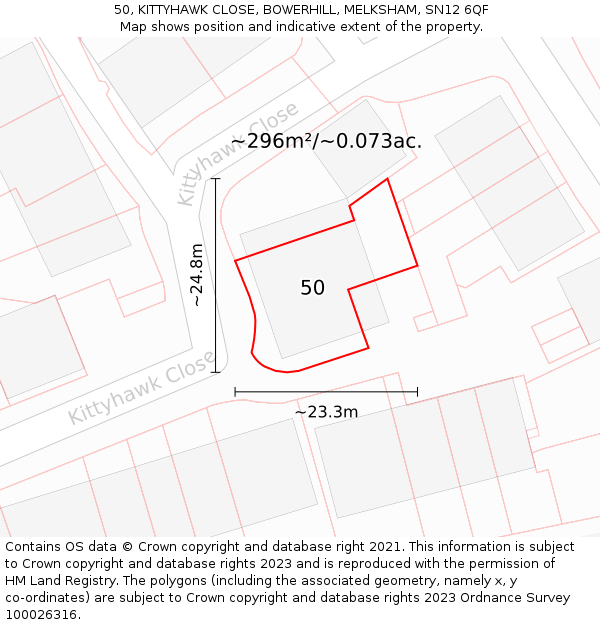 50, KITTYHAWK CLOSE, BOWERHILL, MELKSHAM, SN12 6QF: Plot and title map