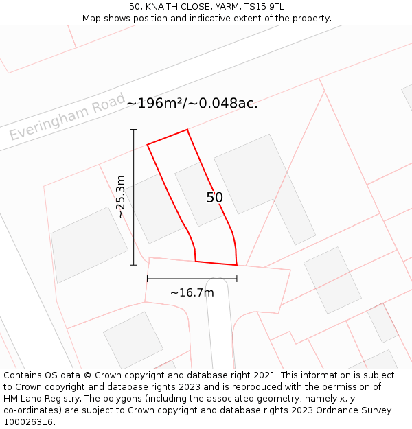 50, KNAITH CLOSE, YARM, TS15 9TL: Plot and title map