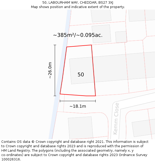 50, LABOURHAM WAY, CHEDDAR, BS27 3XJ: Plot and title map