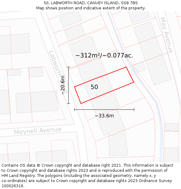 50, LABWORTH ROAD, CANVEY ISLAND, SS8 7BS: Plot and title map