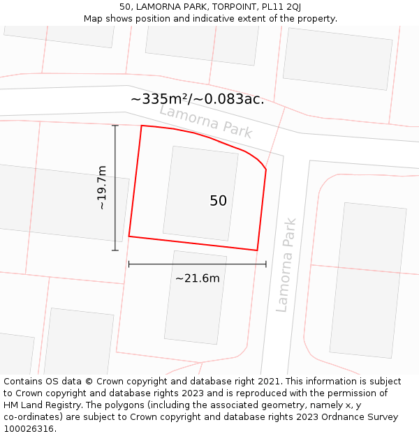 50, LAMORNA PARK, TORPOINT, PL11 2QJ: Plot and title map