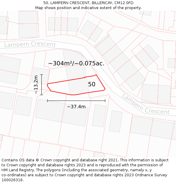 50, LAMPERN CRESCENT, BILLERICAY, CM12 0FD: Plot and title map