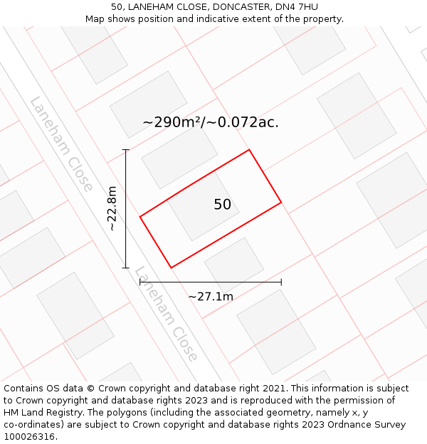 50, LANEHAM CLOSE, DONCASTER, DN4 7HU: Plot and title map