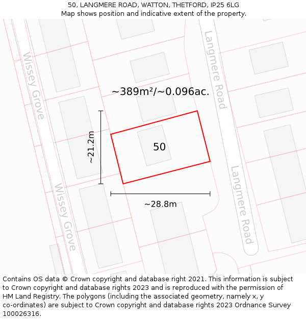50, LANGMERE ROAD, WATTON, THETFORD, IP25 6LG: Plot and title map