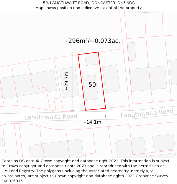 50, LANGTHWAITE ROAD, DONCASTER, DN5 9DS: Plot and title map
