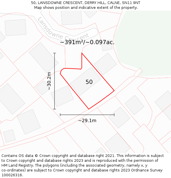 50, LANSDOWNE CRESCENT, DERRY HILL, CALNE, SN11 9NT: Plot and title map
