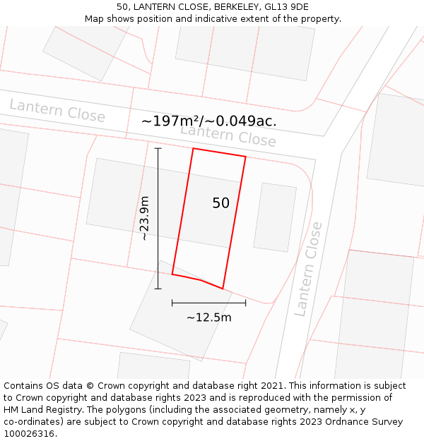 50, LANTERN CLOSE, BERKELEY, GL13 9DE: Plot and title map