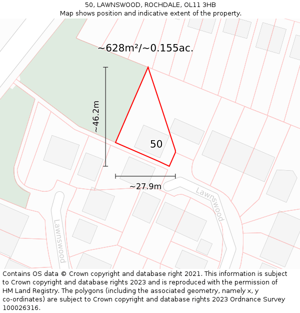 50, LAWNSWOOD, ROCHDALE, OL11 3HB: Plot and title map