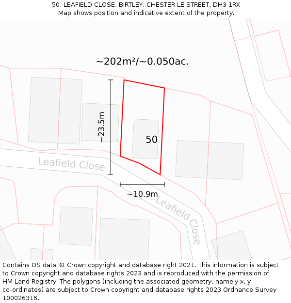 50, LEAFIELD CLOSE, BIRTLEY, CHESTER LE STREET, DH3 1RX: Plot and title map