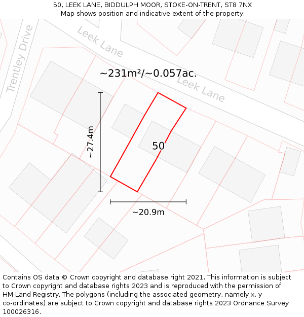 50, LEEK LANE, BIDDULPH MOOR, STOKE-ON-TRENT, ST8 7NX: Plot and title map