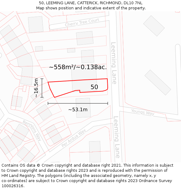 50, LEEMING LANE, CATTERICK, RICHMOND, DL10 7NL: Plot and title map