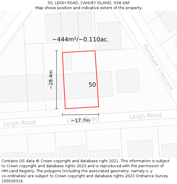 50, LEIGH ROAD, CANVEY ISLAND, SS8 0AP: Plot and title map