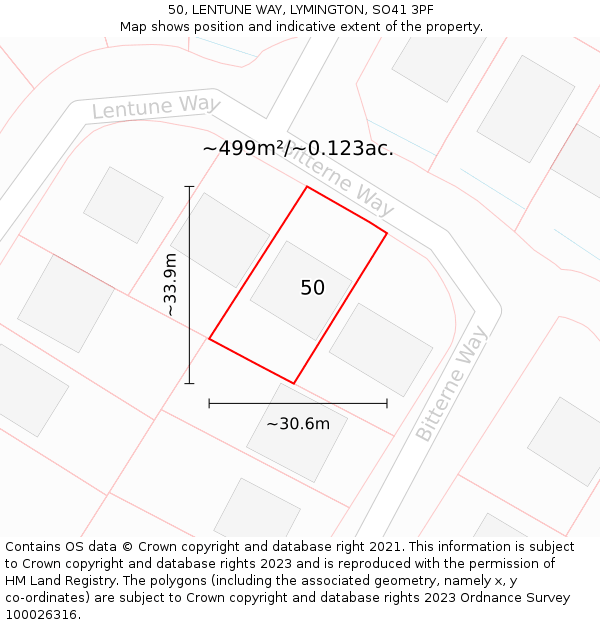 50, LENTUNE WAY, LYMINGTON, SO41 3PF: Plot and title map
