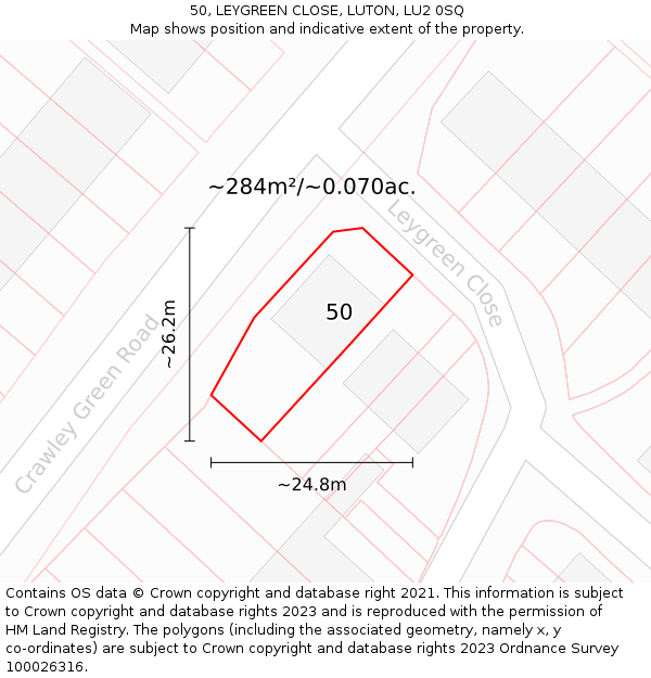 50, LEYGREEN CLOSE, LUTON, LU2 0SQ: Plot and title map