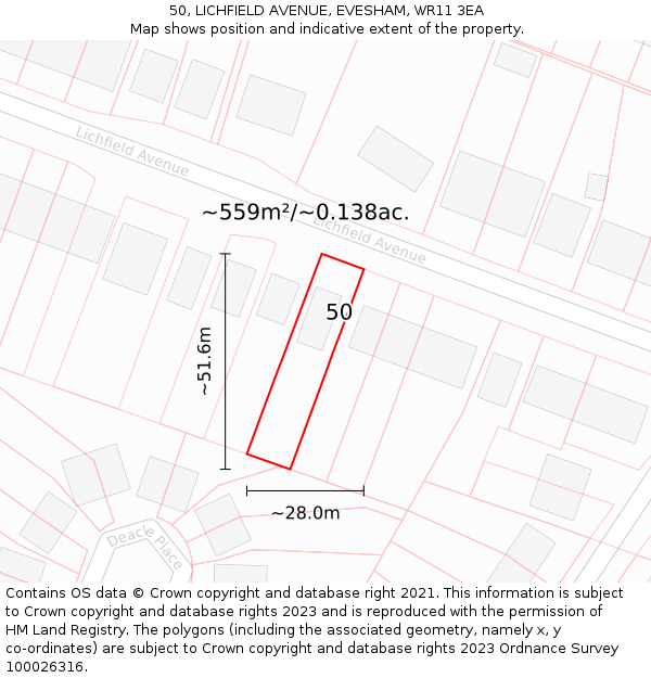 50, LICHFIELD AVENUE, EVESHAM, WR11 3EA: Plot and title map