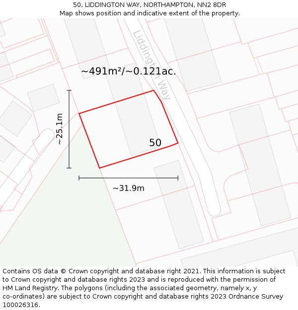 50, LIDDINGTON WAY, NORTHAMPTON, NN2 8DR: Plot and title map