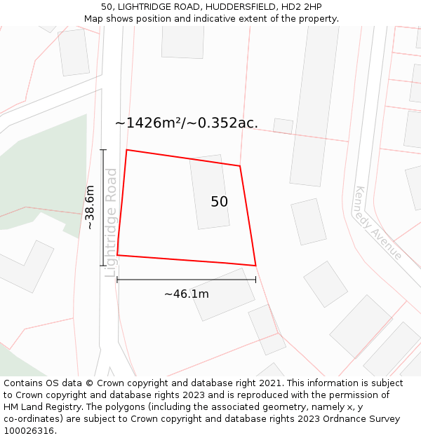 50, LIGHTRIDGE ROAD, HUDDERSFIELD, HD2 2HP: Plot and title map