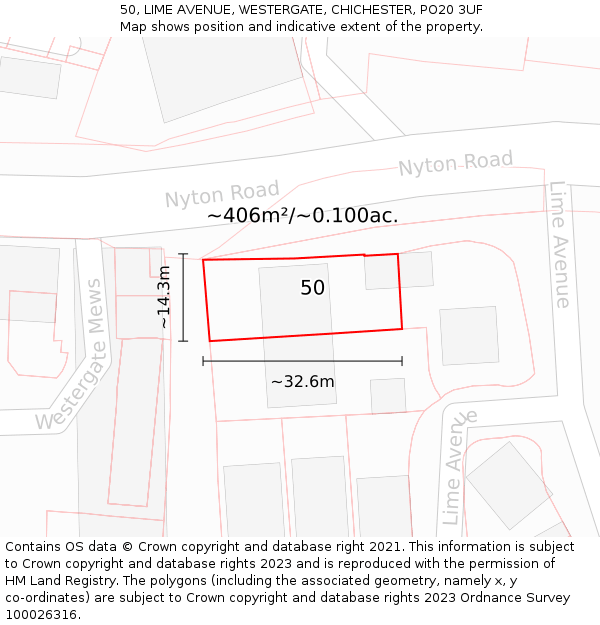 50, LIME AVENUE, WESTERGATE, CHICHESTER, PO20 3UF: Plot and title map