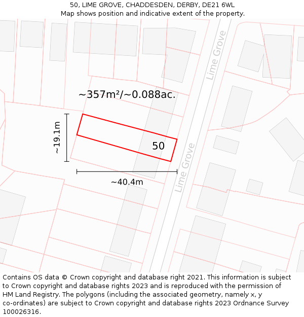 50, LIME GROVE, CHADDESDEN, DERBY, DE21 6WL: Plot and title map