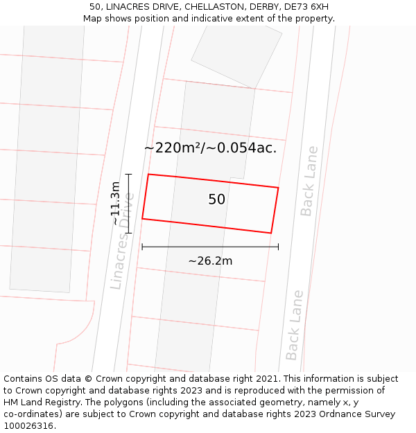 50, LINACRES DRIVE, CHELLASTON, DERBY, DE73 6XH: Plot and title map