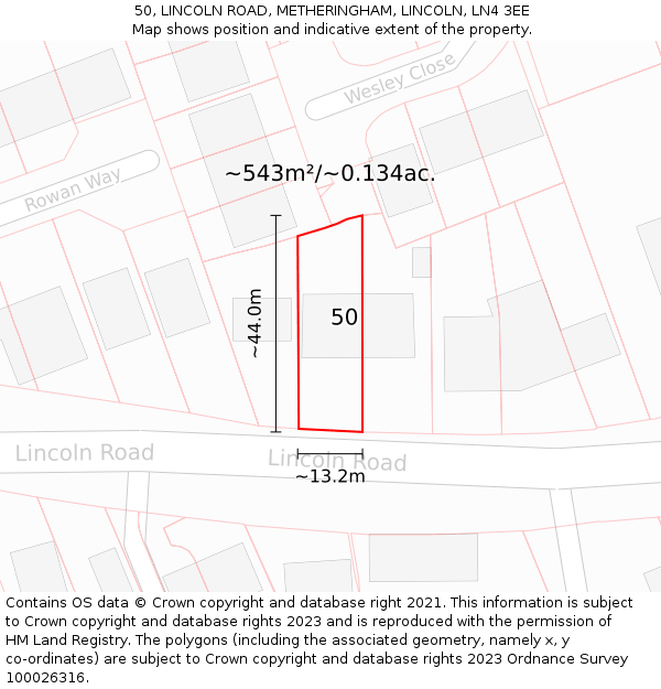 50, LINCOLN ROAD, METHERINGHAM, LINCOLN, LN4 3EE: Plot and title map