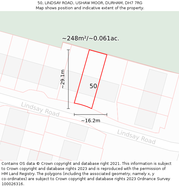 50, LINDSAY ROAD, USHAW MOOR, DURHAM, DH7 7RG: Plot and title map