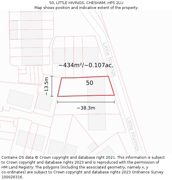50, LITTLE HIVINGS, CHESHAM, HP5 2LU: Plot and title map