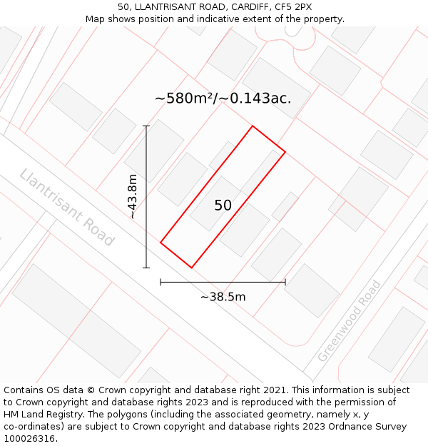 50, LLANTRISANT ROAD, CARDIFF, CF5 2PX: Plot and title map