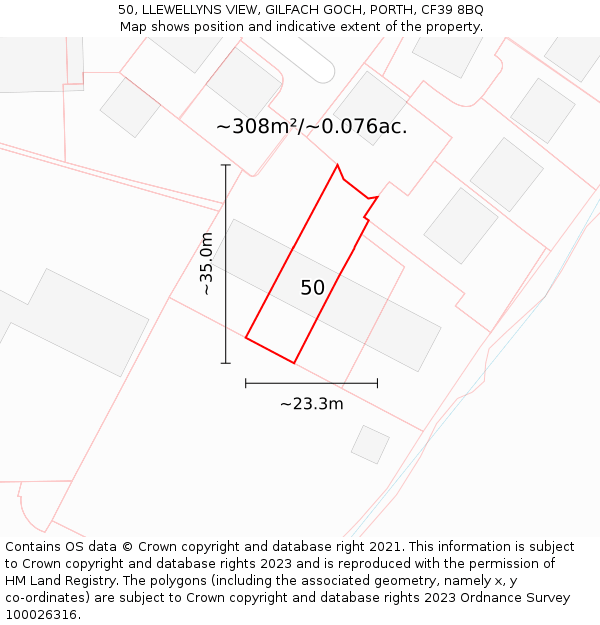 50, LLEWELLYNS VIEW, GILFACH GOCH, PORTH, CF39 8BQ: Plot and title map