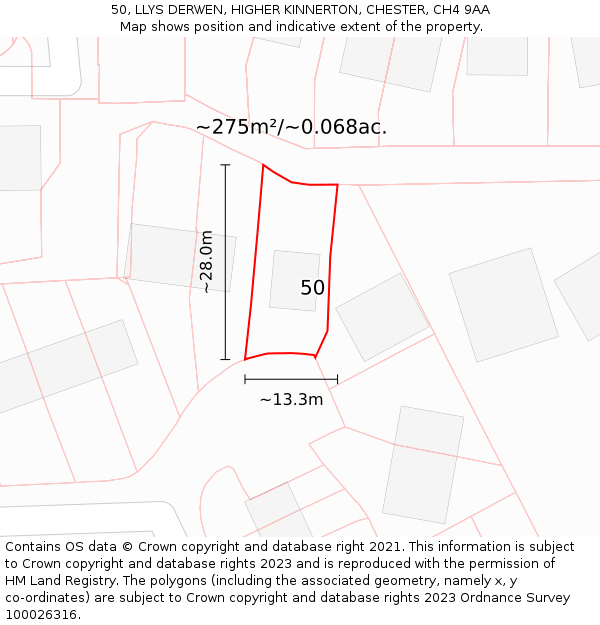50, LLYS DERWEN, HIGHER KINNERTON, CHESTER, CH4 9AA: Plot and title map
