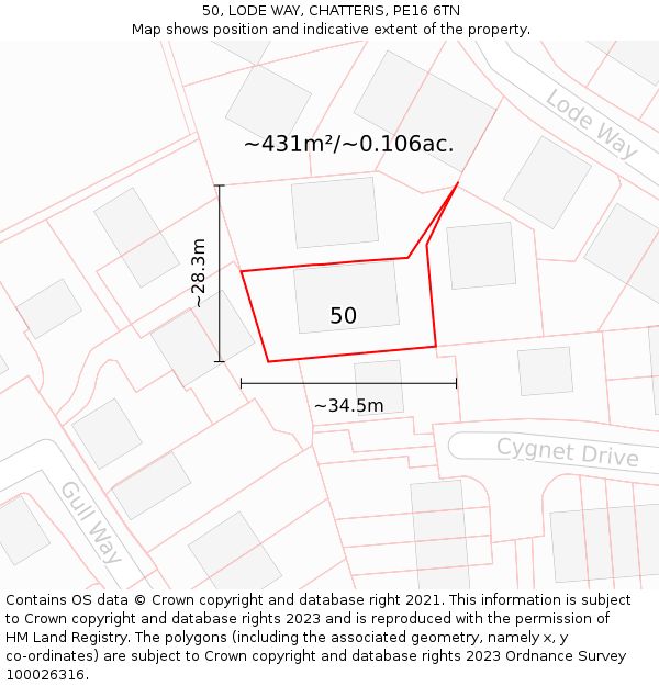 50, LODE WAY, CHATTERIS, PE16 6TN: Plot and title map