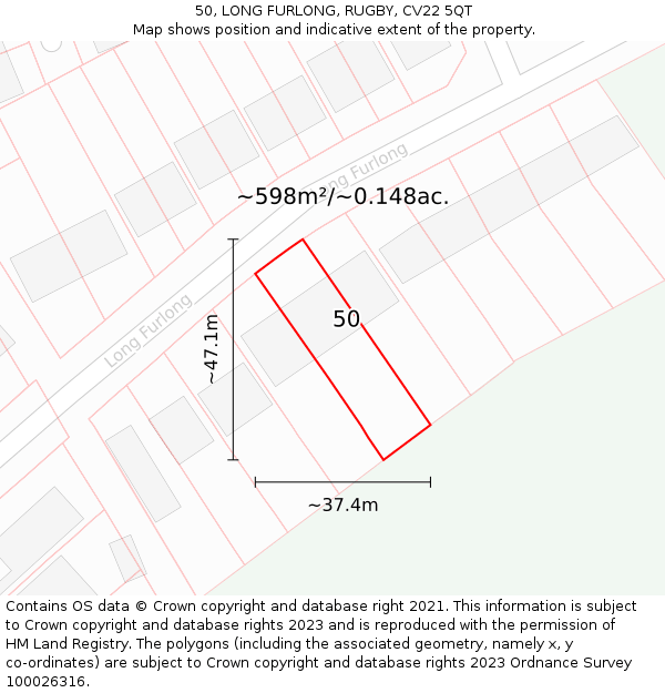 50, LONG FURLONG, RUGBY, CV22 5QT: Plot and title map