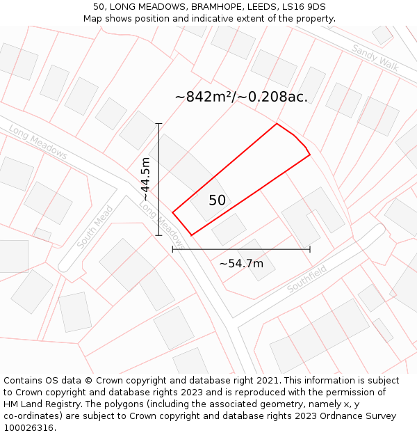 50, LONG MEADOWS, BRAMHOPE, LEEDS, LS16 9DS: Plot and title map
