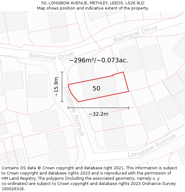 50, LONGBOW AVENUE, METHLEY, LEEDS, LS26 9LD: Plot and title map