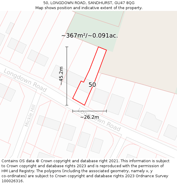 50, LONGDOWN ROAD, SANDHURST, GU47 8QG: Plot and title map