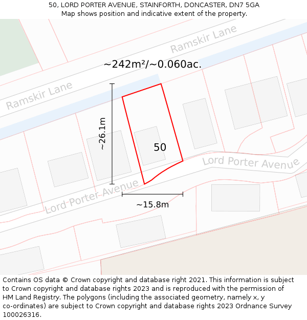50, LORD PORTER AVENUE, STAINFORTH, DONCASTER, DN7 5GA: Plot and title map