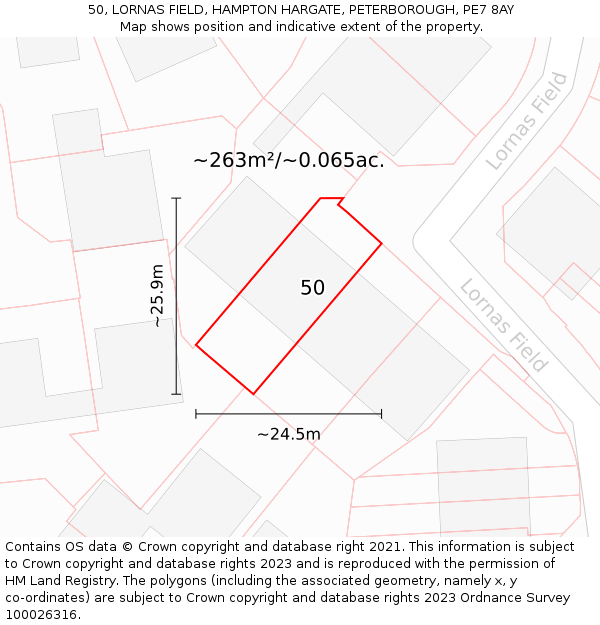 50, LORNAS FIELD, HAMPTON HARGATE, PETERBOROUGH, PE7 8AY: Plot and title map