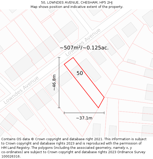 50, LOWNDES AVENUE, CHESHAM, HP5 2HJ: Plot and title map
