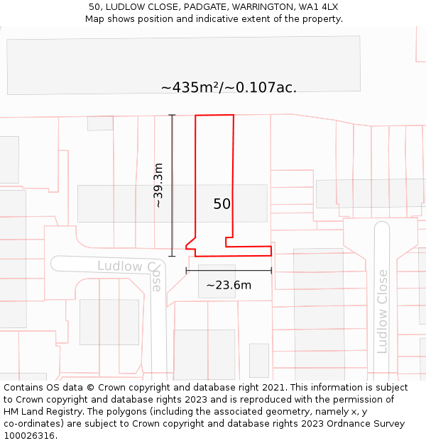 50, LUDLOW CLOSE, PADGATE, WARRINGTON, WA1 4LX: Plot and title map