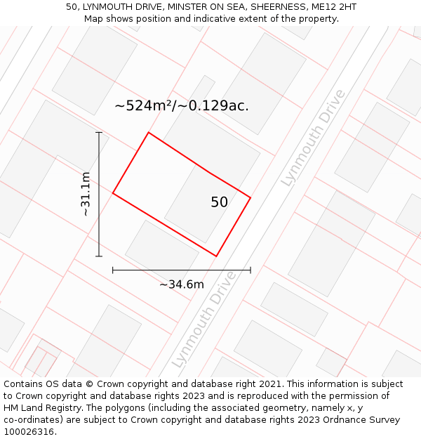 50, LYNMOUTH DRIVE, MINSTER ON SEA, SHEERNESS, ME12 2HT: Plot and title map
