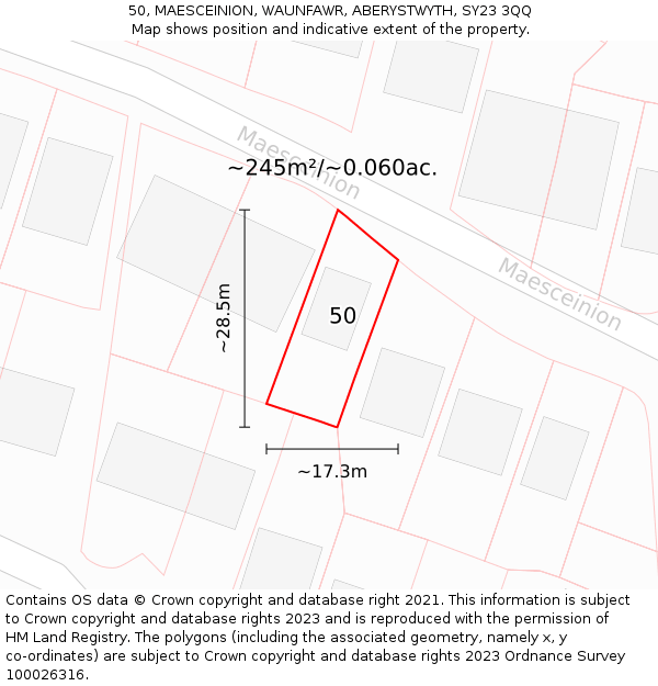 50, MAESCEINION, WAUNFAWR, ABERYSTWYTH, SY23 3QQ: Plot and title map