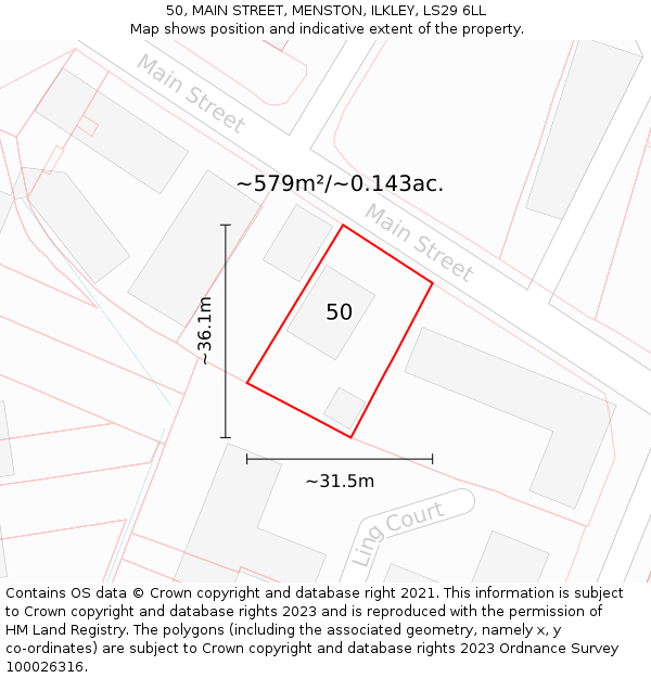50, MAIN STREET, MENSTON, ILKLEY, LS29 6LL: Plot and title map