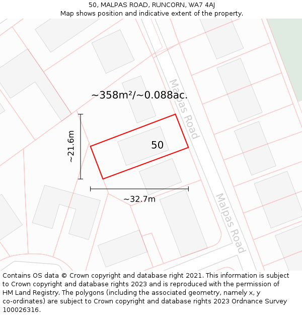 50, MALPAS ROAD, RUNCORN, WA7 4AJ: Plot and title map