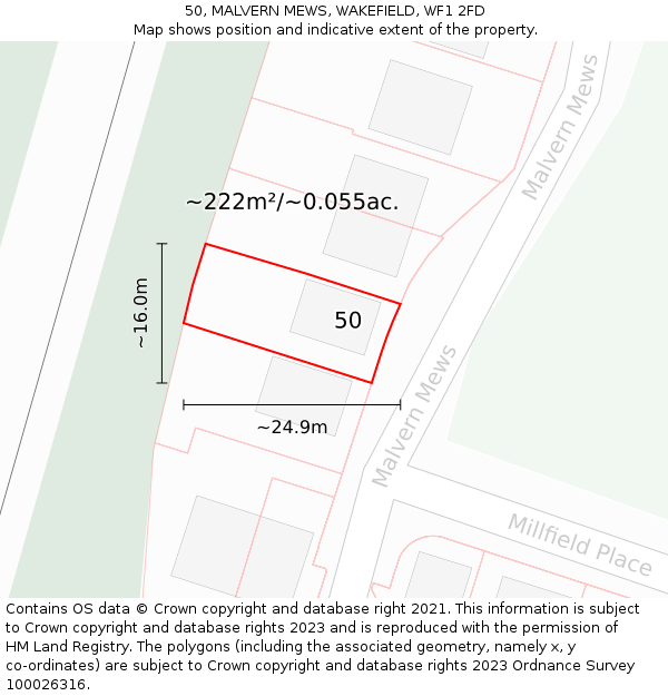50, MALVERN MEWS, WAKEFIELD, WF1 2FD: Plot and title map